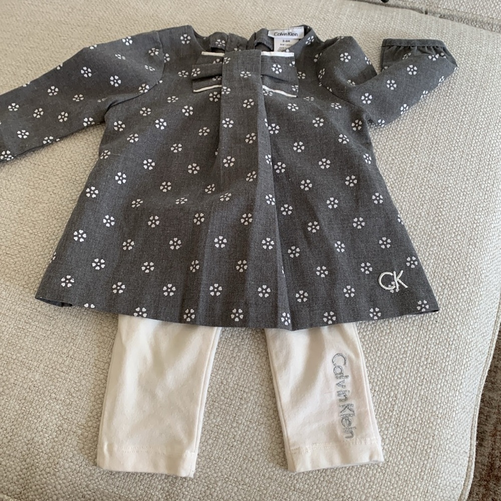 Calvin Klein Gray Baby Dress with White Floral Pattern